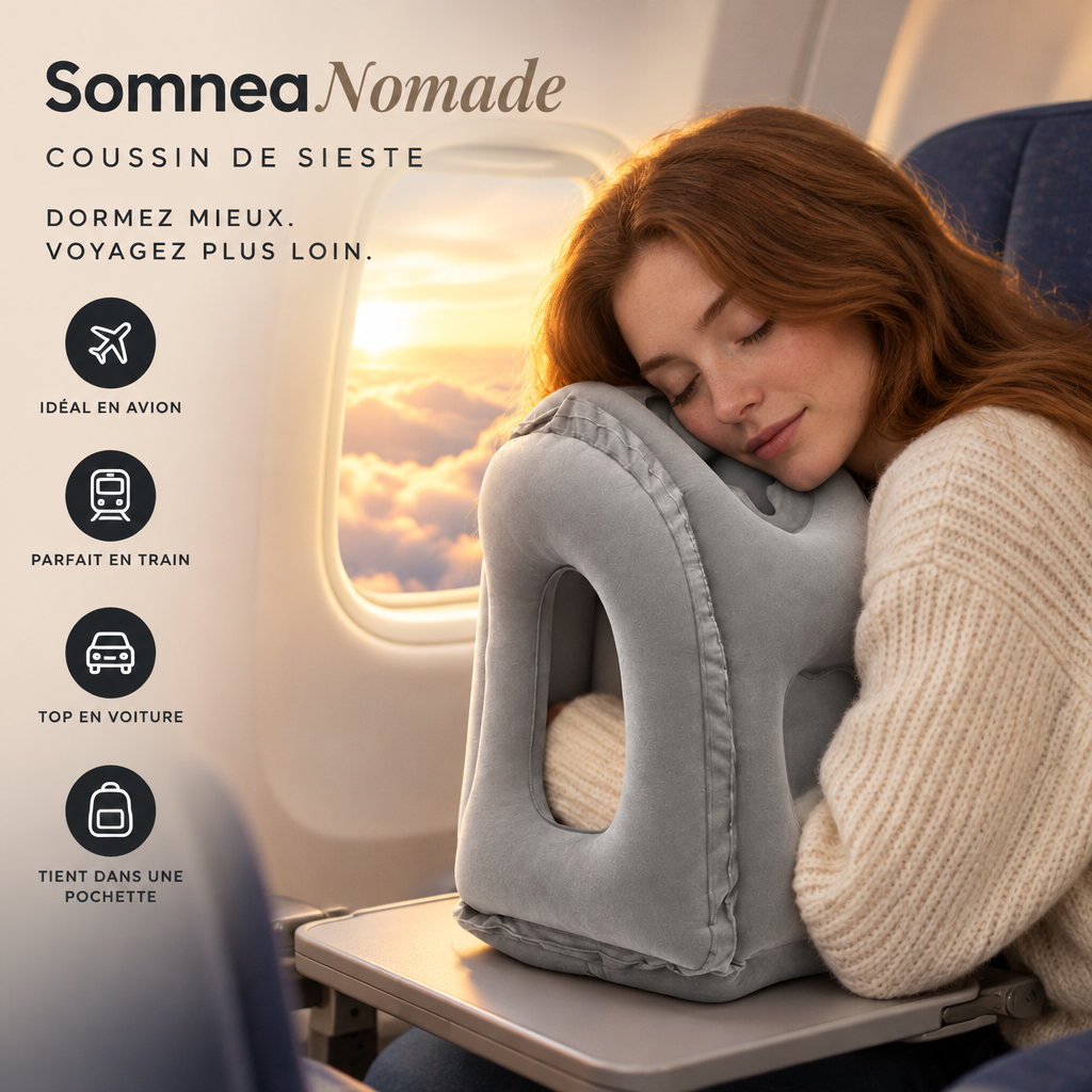 Oreiller Gonflable Soutien Menton – Sieste Voyage & Position Penchée